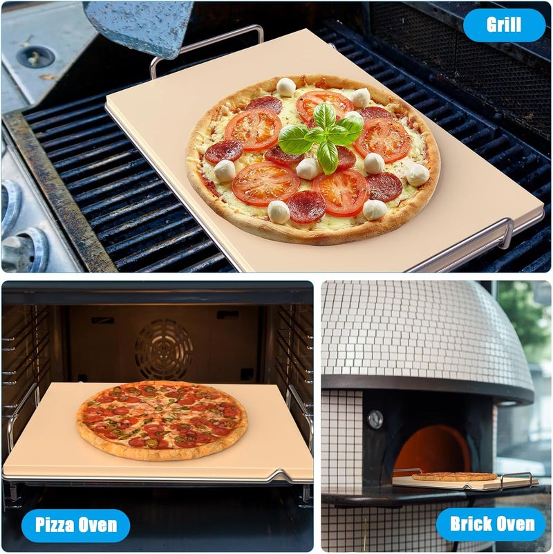 Outspark Pizza Stone with Grill Rack for Ninja Woodfire Outdoor Smoker XL OG800 OG900 Series Grill Accessories, Rectangle Pizza Baking Stone Set for Oven and Grill Baking - Image 5